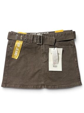 VIP Brown Cotton Denim Mini Skirt with Matching Belt